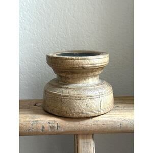 Vintage Seeder Wood Pillar Candle Holder